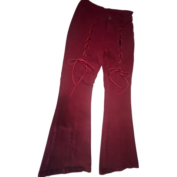 Cider Womens Maroon Lace-Up Flare Pants Size S - Picture 1 of 5
